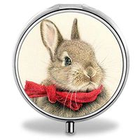 Lingerin Medicine Pill Boxes Brown Rabbit Unique Round Portable 3 Compartment Metal Pocket Pill Bottle