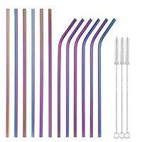 Multicolor Colorful Stainless Steel Straws Set of 12 10.5" Rainbow Multi-Colored Reusable Drinking Straws Metal Drinking Straws for 30/20oz Tumbler FDA-Approved Straws(6 Straight+6 Bent+3 Brushes)