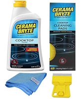 Cerama Bryte Glass Ceramic Cooktop Cleaner (18 Ounce) Bundle with Cerama Bryte Cooktop Cleaning Pads (10 pack), Stanley Mini-Razor Scraper, and Our Exclusive Microfiber Towel (Colors may vary - Same great towel)