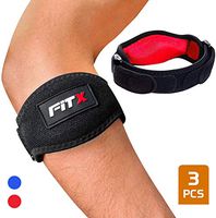 FitX Tennis Elbow Brace with Strap Golfers Elbow Support for Men Women Compression Pad Tendonitis Pain Relief Adjustable Arm Band E-Book (Black Red Set)