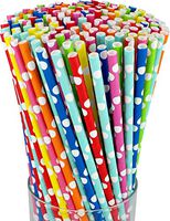 100% Compostable Drinking Biodegradable Eco-Friendly Bulk Paper Straw, Foil Bulk Paper Straws (POLKA DOT, 150 Count)