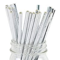 Paper Straws Shiny Silver Foil - Eco Friendly Wedding Straws - Dozens of Designs & Perfect For Any Party! Frozen Dessert Supplies - 100 Count