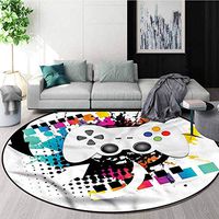 RUGSMAT Gamer Round Kids Rugs,Colorful Splashes Halftone Carpet Door Pad for Bedroom/Living Room/Balcony/Kitchen Mat Round-59