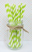 50 Stripped Paper Straws Birthday Wedding Baby Shower Party -Grass Green Striped