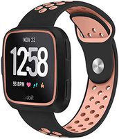 Sport Bands Compatible with Fitbit Versa/Versa 2 / Versa Lite, Soft Silicone Waterproof Breathable Sport Watch Strap Replacement Wristband Accessories Large Small for Women Men (Large, Black/Pink)