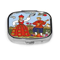 Fashion Square Pill Box Medicine Storage Bag Pocket Or Easy to Use Pillcase Medicine Bag Storage Bag Traditional Russian Folk Dancing Woman and Man Made