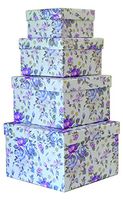 Cypress Lane Square Rigid Gift Box, a Nested Set of 4, 3.5x3.5x2 to 6x6x4 inches (Floral)