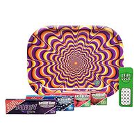 Juicy Jay 1 1/4 “Berry” Flavored Rolling Paper Assortment (BlackBerry, Blueberry, Raspberry, Strawberry) with Leaf Lock Gear Grinder Card and Mini Rolling Tray (Trippy) – 6 Items – Bundle