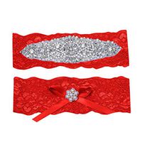 Meidexian888 Wedding Lace Garter, Blue Rhinestone Lace Garter Set Wedding Garter Belt Flower Floral Design Garter for Bride (Red)
