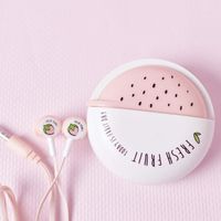 QearFun Candy Color Wired Cute Fruit Earbuds with Earphone Case with Mic Hands-Free (Pink)
