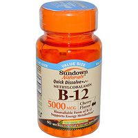 Rexall Sundown Naturals, B-12 Methylcobalamin, Cherry Flavor, 5000 mcg, 90 Microlozenges - 2pc