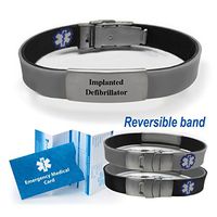 "IMPLANTED DEFIBRILLATOR" Sport/Slim Reversible Medical Alert ID Bracelet for Men and Women