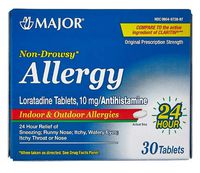 MAJOR NONDROWSY Allergy TABS 10MG LORATADINE-10 MG White 30 Tablets UPC 309045728871