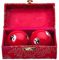 Chinese Yin Yang Health Balls w/ Chimes - Stress Relief Meditation Red Ying