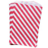 Pink Diagonal Stripes on White Bigger Bitty Flat Paper Bags 6 1/4 X 9 1/4 Inches Set of 25 Bags