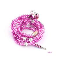 Fashion 3.5mm in Ear Stereo Ear Bud Pearl Necklace Headphone Headset Earphone Earbuds for Womens Gift (Rose Red)