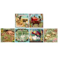 Decorative Matches 6 Square Box Set- Strike Strip on Side of Box- Colored Match Tips- Wooden Matches (French Farm)