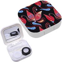 Portable Contact Lens Case Box Travel Kit Mirror + Bottle + Tweezers Container Holder [ Floral Oriental ]