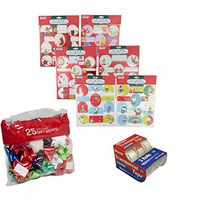 Christmas Gift Tags Bundle with Christmas Bows and Tape | Christmas Wrapping Supplies | 72 Holiday Labels, 50 Gift Bows and 3 Rolls of Tape