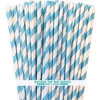 Light Blue Stripe Paper Straws - 100 Pack