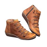 Women's Arch Support Boots Retro Lace Up Shoes Comfy Flat Heel Ankle Booties Autumn Round Head Zipper Casual Short Boot (Brown, 7.5)