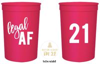 Legal AF 21st Birthday Party Cups and 1"Buy Me a Shot I'm 21" Button! Set of 12, 16oz White and Gold 21st Birthday Stadium Cups, Perfect for Birthday Parties, Birthday Decorations! (Pink)