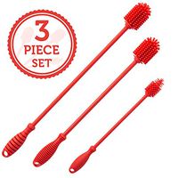 Bondeco Silicone Bottle Brush Set of 3 Extra Long Handle Bottle Cleaning Brushes Ideal for Narrow Neck Containers, Water Bottles, Thermos, Hydro Flasks, Coffee Mugs, Tumbler Bottles, Baby Bottle Brush