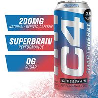 C4 Smart Energy Sugar Free Sparkling Energy Drink Freedom Ice | Performance Fuel & Nootropic Brain Booster Supplement with No Artificial Colors or Dyes | 16oz (Pack of 12)