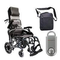 Karman VIP-515 Aluminum Lightweight Transport Wheelchair VIP515TP-18, 18"W X 16"D Seat, Flip Back Adjustable Armrests & Free 130 dB Silver Personal Safety Alarm/Siren! + Front Zip Pocket Bag Black!