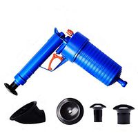 Air Drain Blaster Cleaner Sewer Pipe Dredging Device, Pneumatic Type Toilet Kitchen Floor Drain Blaster with Four Plugs, Blue