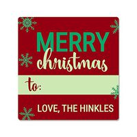 20 Personalized Square Red & Green Snowflake Label Stickers (GT11)