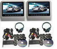 2020 New Gray Dual Universal Mount 9" LCD Screen Car Headrest Monitors DVD Players USB/SD Games & Wireless Headphones