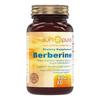 Sun Pure Premium Quality Berberine Dietary Supplement- 600mg, 60 Vegetarian Capsules Glass Bottle -*Helps Maintain Healthy Blood Sugar Metabolism -*Supports Healthy Lipid Levels -* Supports Cardiovasc
