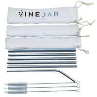 Stainless Steel Straw Set by VineJar - Premium Reusable Pack of 6 Metal Drinking Straws - 5 Straight 1 Bent - 3 Sizes - 3 Cleaning Brushes - 3 Pouches - Great for Hot and Cold Beverages of All Sizes