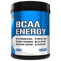Evlution Nutrition BCAA Energy - Essential BCAA Amino Acids, Vitamin C, Natural Energizers for Performance, Immune Support, Muscle Building, Recovery, B Vitamins, Pre Workout, 65 Serve, Blue Raz