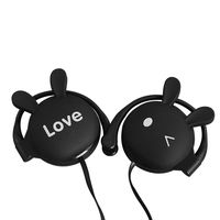Cute Headphones with Mic, Cartoon Earphones Animal Rabbit Earbuds, 3.5mm Wired Cartoon Stereo Ear Hook Earphones Sports Headset (Black)