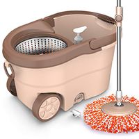 LQY Mop Bucket,Spin Mop Bucket,Mop and Bucket Set,Self-Cleaning System,Wet and Dry Mopping,3 Reusable Ecofriendly Pads,Floor Cleaning,Brown