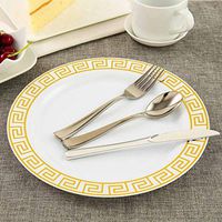 Tableclothsfactory 30 Pieces 10" White Plastic Disposable Dessert Salad Plates with Geometric Design Hot Stamped Gold Rim For Weddings
