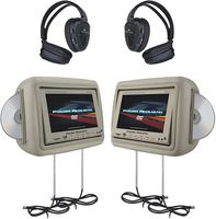 Power Acoustik HDVD-9BG 8.8-Inch Pre-Loaded Universal Headrest Monitors with Twin DVD Combo and Headphones (Beige)