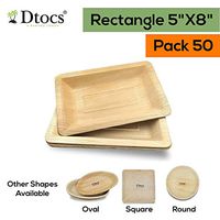 Dtocs Palm Leaf Plates Pack 50, 5"X8" Rectangle| Eco-friendly, Compostable, Natural, BPA free, Organic Disposable Party Plates For Wedding, Camping, Birthday Dinner | Better Than Bamboo, Paper Plates