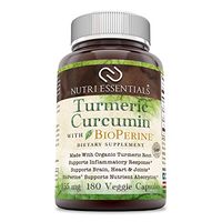 Nutri Essentials Organic Turmeric Curcumin with Bioperine 755 Mg 180 Organic Veggie Capsules - Supports Inflammatory Response - Supports Brain, Heart & Joints
