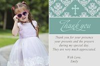 30 Personalized Thank You Cards Teal Green Vintage Damask Cross Picture Design Holy Communion Party Baptism Christening Religious Event Photo Paper