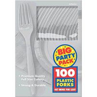 Amscan 43600.18 Big Party Pack Premium Plastic Forks, 7.3" x 5.2", Silver