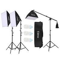 Photo Studio Photography Umbrella Lighting Kit, Backdrop Background Support System - 3 Softboxs, 3 x 65W Light Bulbs, 2 x Light Stands, Carry Bag, Boom Stand & Sandbag Combo (US Stock)