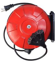 Southwire 48006SW Retractable Cord Reel with 30-Foot 14/3 Black Extension Cord, 3 Grounded Outlets, Red