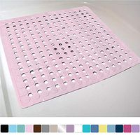 Gorilla Grip Original Patented Bath, Shower, and Tub Mat, 21x21, Machine Washable, Antibacterial, BPA, Latex, Phthalate Free, Square Bathroom Mats with Drain Holes, Suction Cups, Pink Opaque