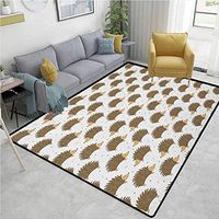 YucouHome Hedgehog Sports Door Mats Inside Non Slip, Cartoon Style Porcupine Mascots with Tiny Little Swirls and Leaves, Fashionable High Class Living Dinning Room(3'x 8') Caramel Pale Brown White