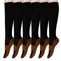 Graduated Copper Compression Socks 6 Pairs Anti Fatigue Knee High Socks For Men Women Pain Ache Relief Stockings-15-20 mmHg (S/M, Black)