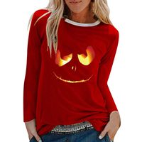 ANJUNIE Womens Halloween Print Shirts O-Neck Long Sleeve Top Loose T-Shirt Blouse(1-Red,XXXL)