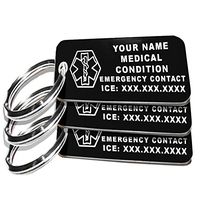 My Identity Doctor - Custom Engraved Medical Alert ID Keychain Tags, Small Black Plastic Rectangle, 2.25 x .79 Inch, 3 Pack